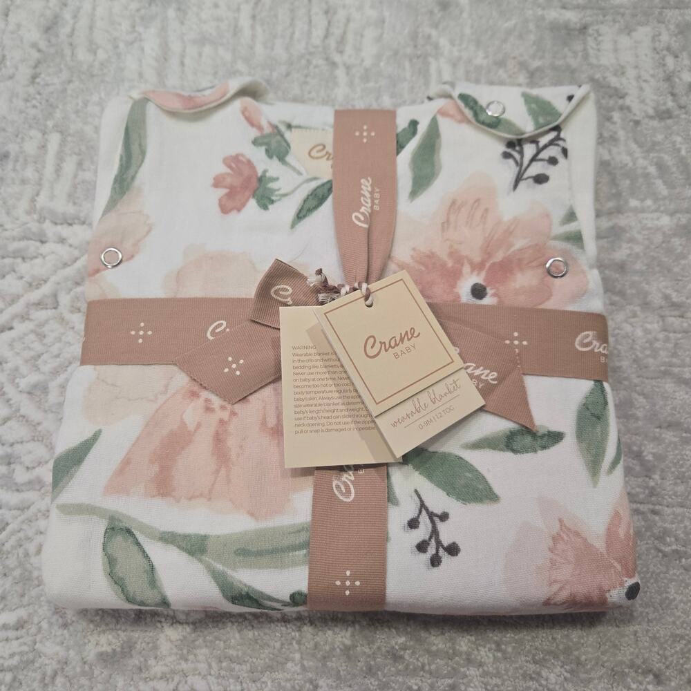 NWT Crane Baby‎ Wearable Blanket Cotton Floral Neutral Soft Breathable 0-9 Month
